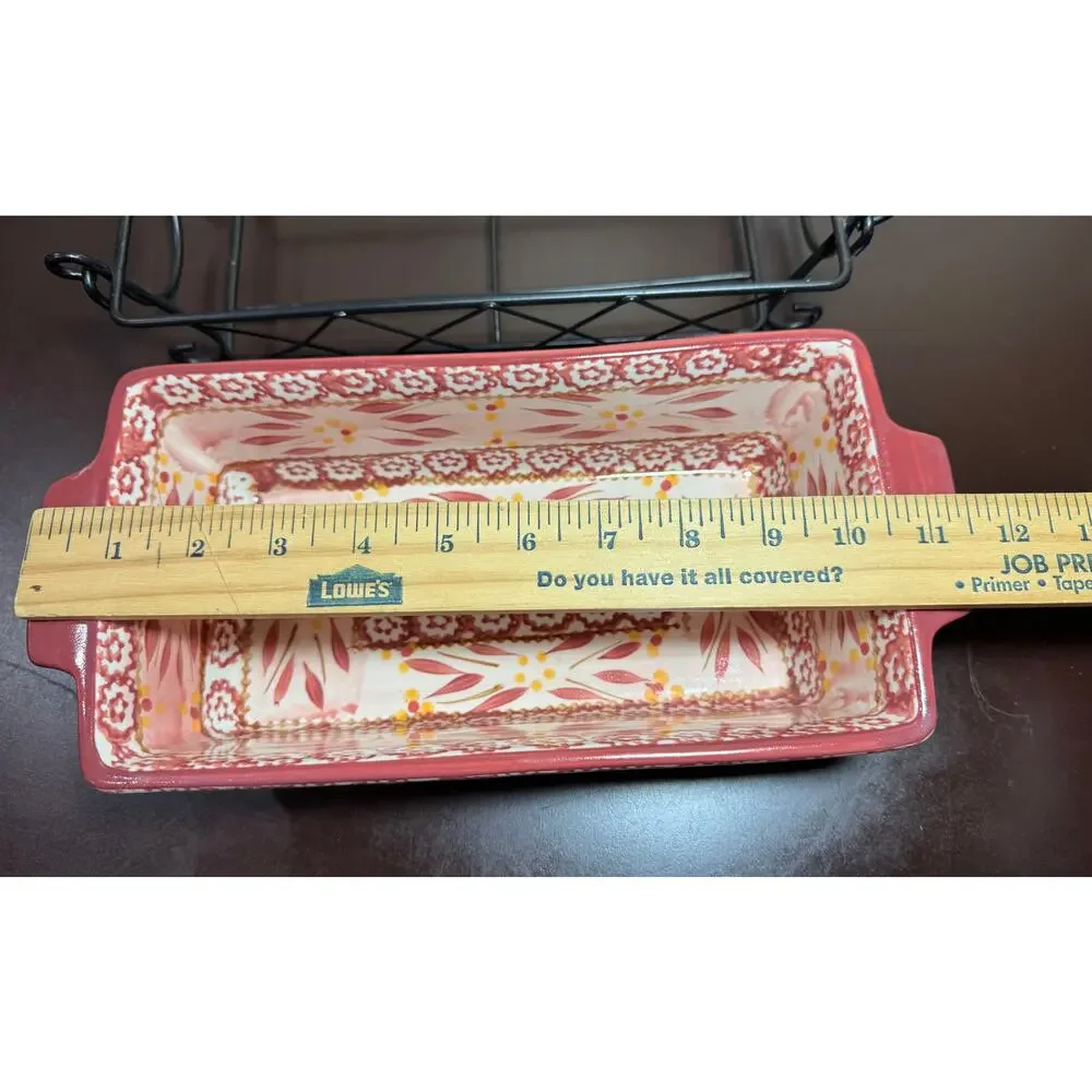 Vtg Temp-tations by Tara Old World Cookware 1.7 QT Meatloaf Dish w Metal Rack
